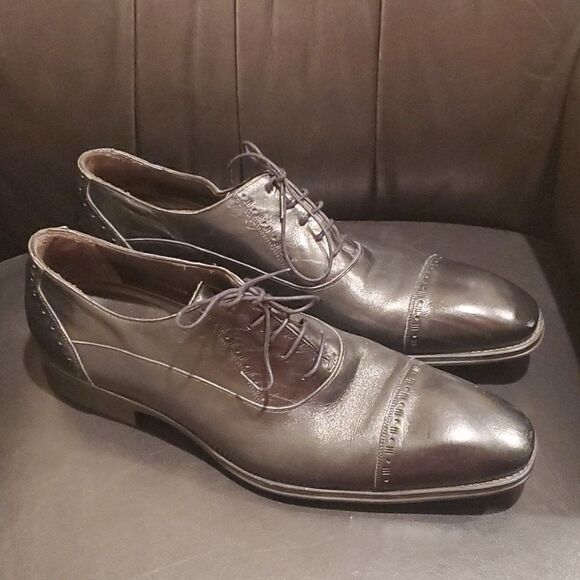 SOLD!!! MEZLAN Men's Black Leather Cap Toe Shoes - Size 13 - Picture 1 of 12